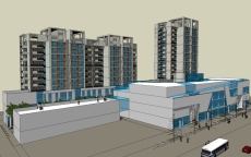 商业住宅广场，现代商业建筑，高层