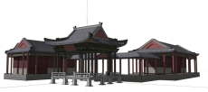 古建群，歇山顶的亭子和卷棚顶的厅堂，中国古典，1层