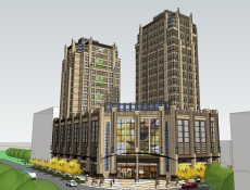 高层商住楼和底层商业，现代主义风格，23层