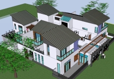 中国式合院，现代建筑，两层